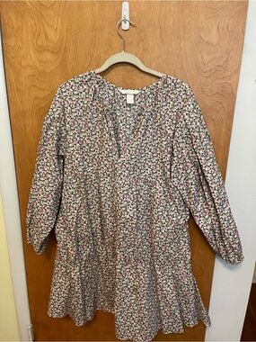 H&M Pink Green White Floral V-Neck Tunic
